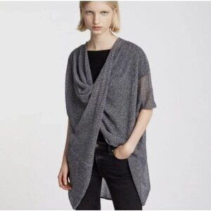 AllSaints Womens Itat Twist Tee XS Gray Open Knit Draped Oversized Top Lagenlook